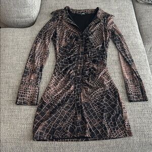 Fashion Nova Black and Brown Long Sleeve Dress